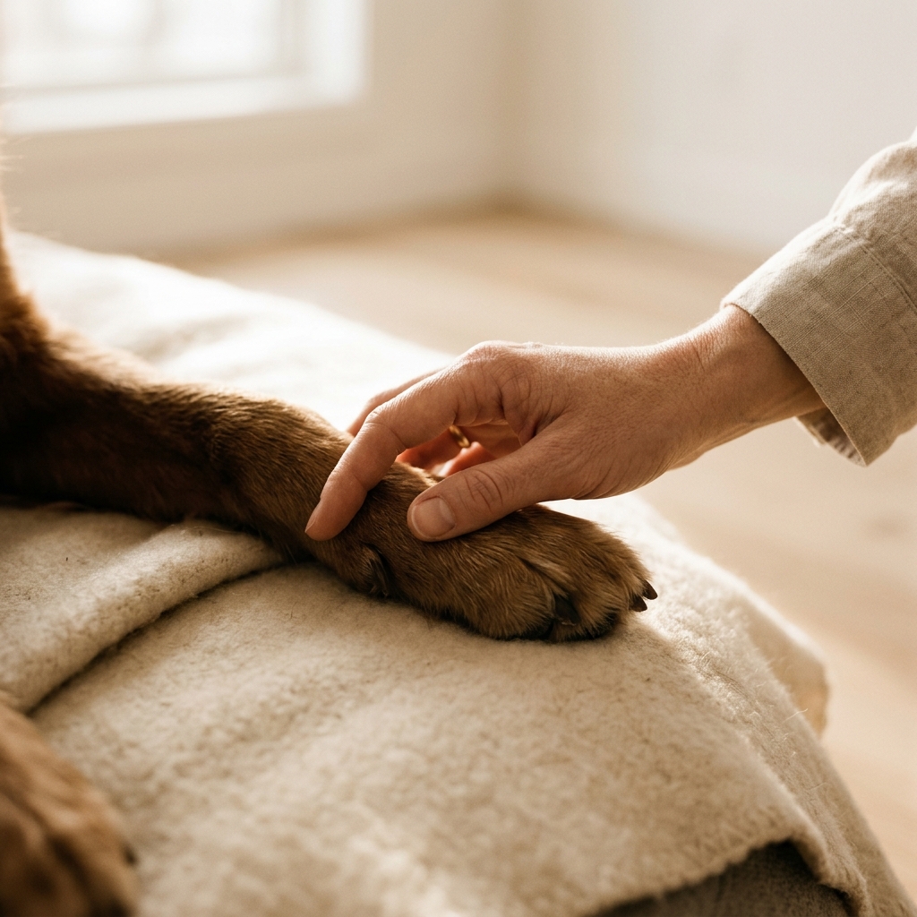 Hand holding a dog paw